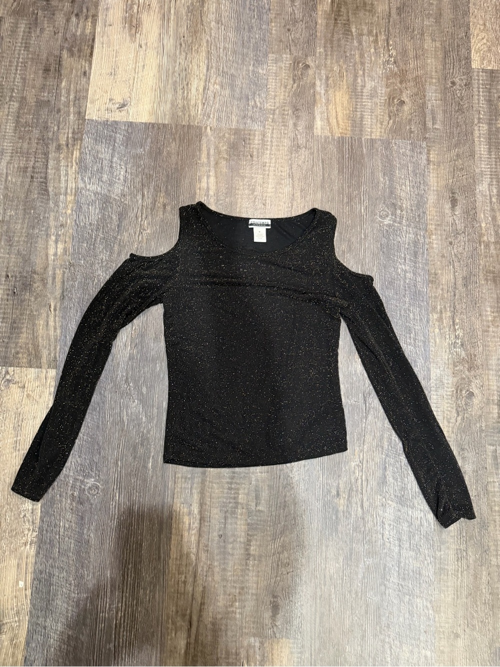 Aqua Black Glitter Cold-Shoulder Long Sleeve Top
